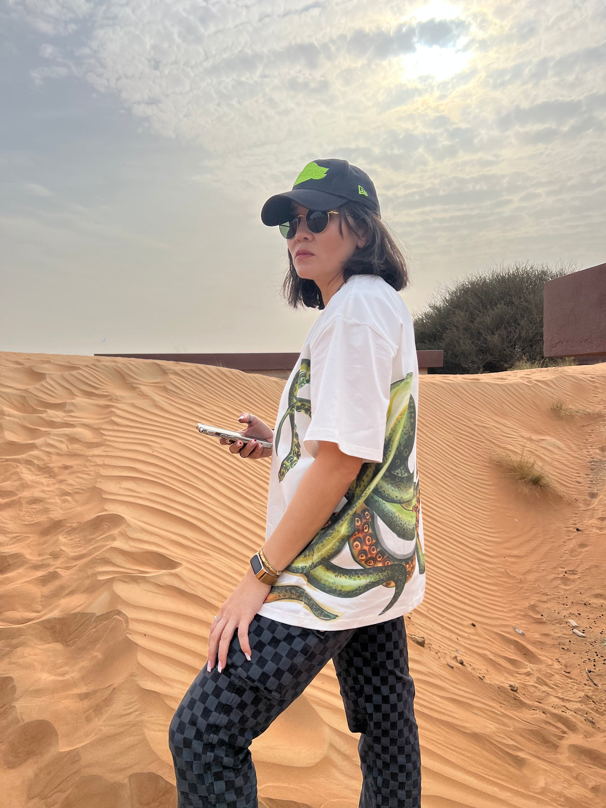 Octopus Print Oversized Unisex Off White T-shirt