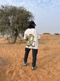 Octopus Print Oversized Unisex Off White T-shirt
