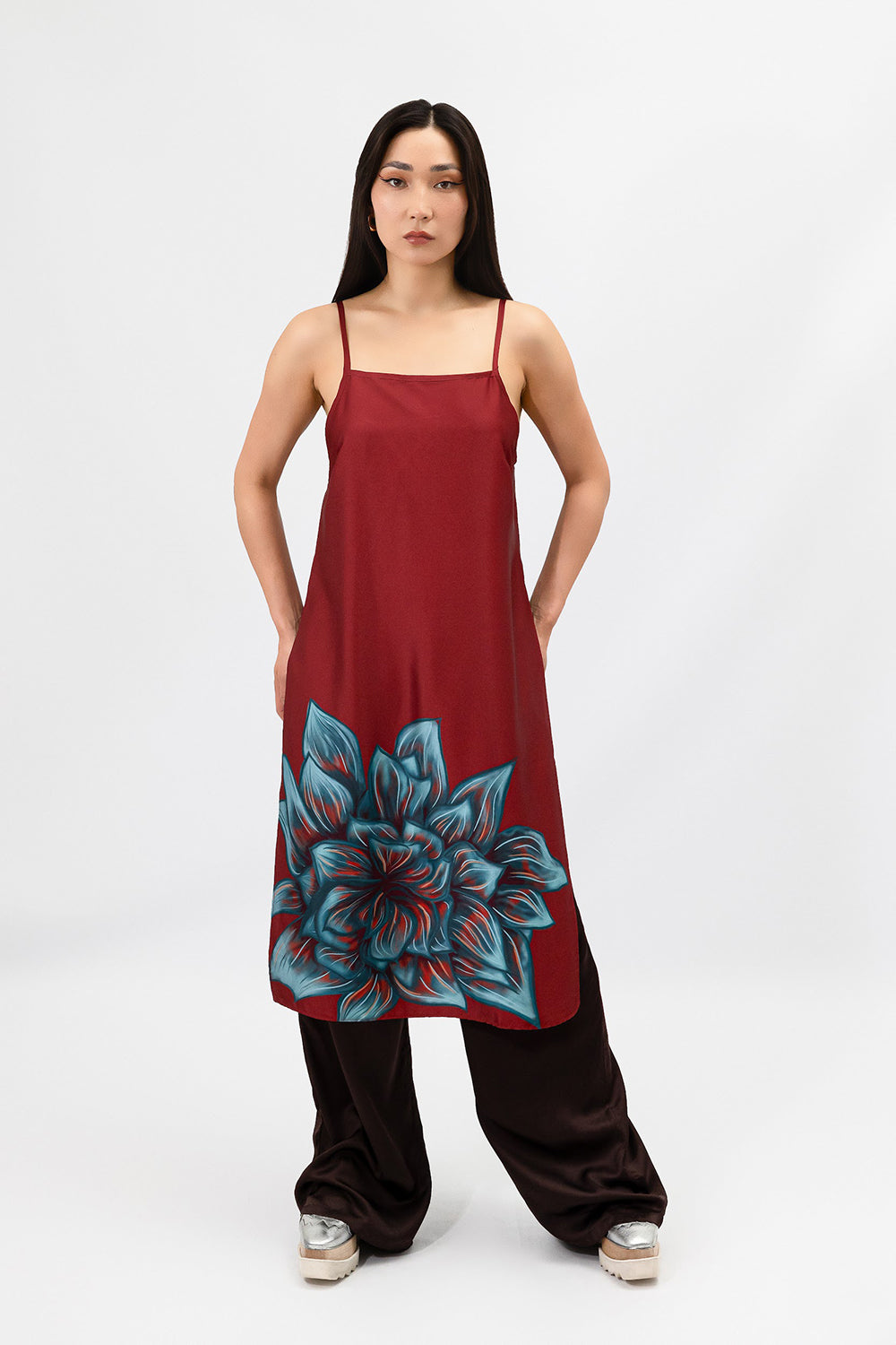 Wine Blue Rose Satin Linda Cami Top