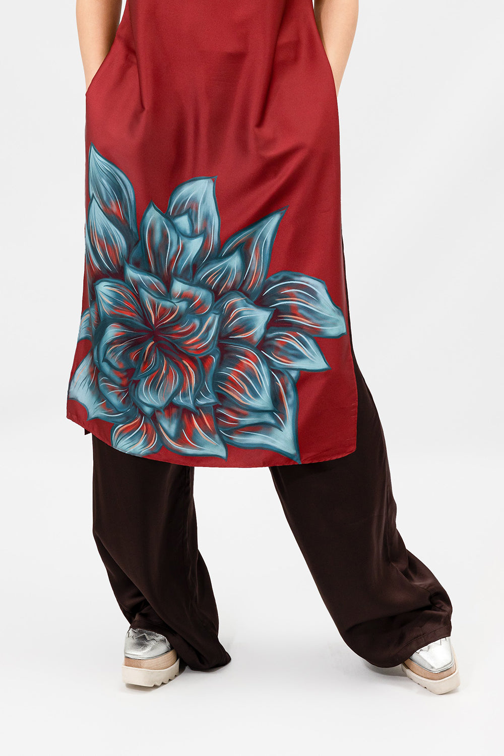 Wine Blue Rose Satin Linda Cami Top