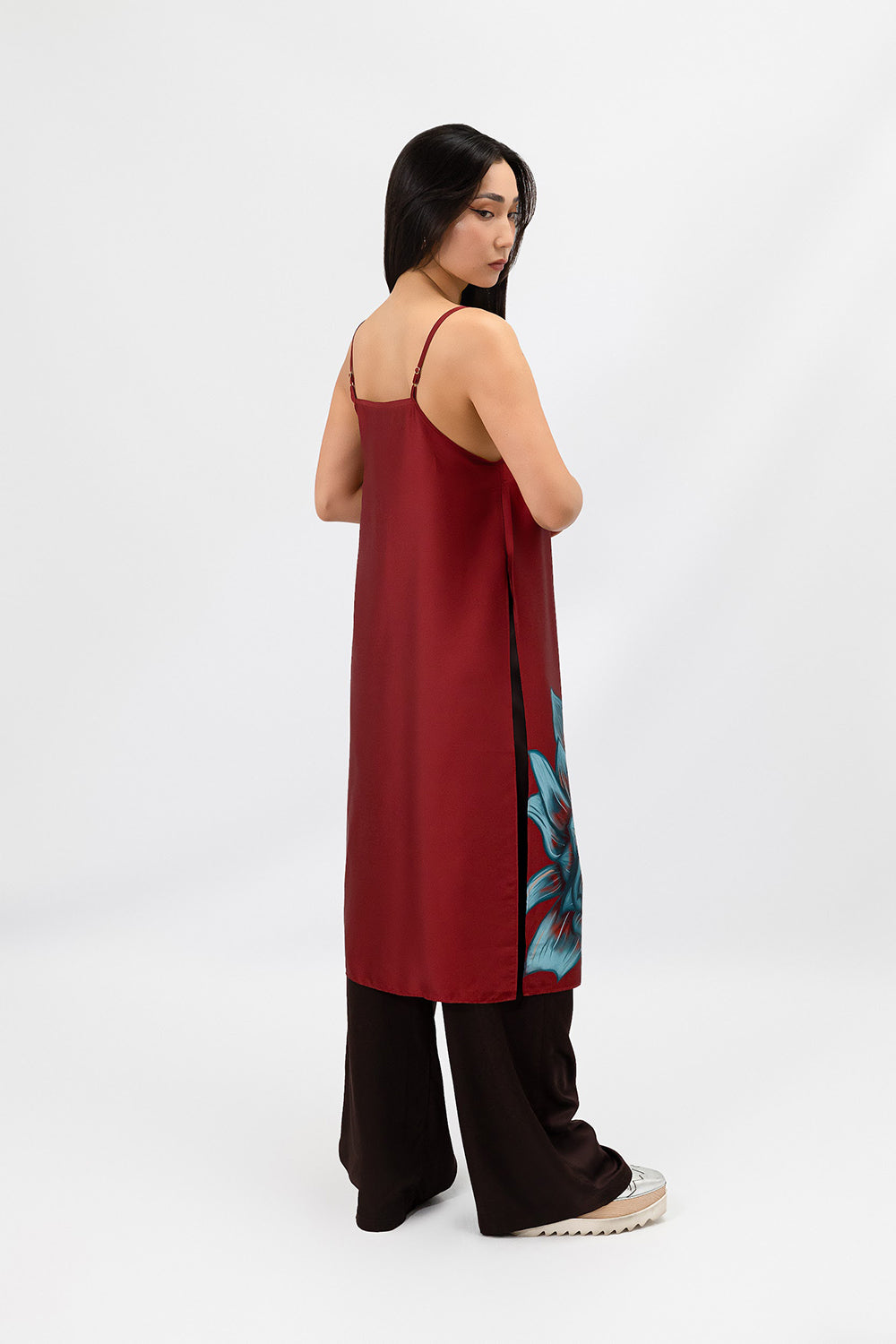Wine Blue Rose Satin Linda Cami Top