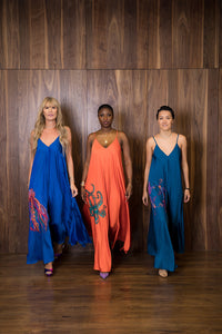 Fire Orange Octopus Satin Mariella Dress