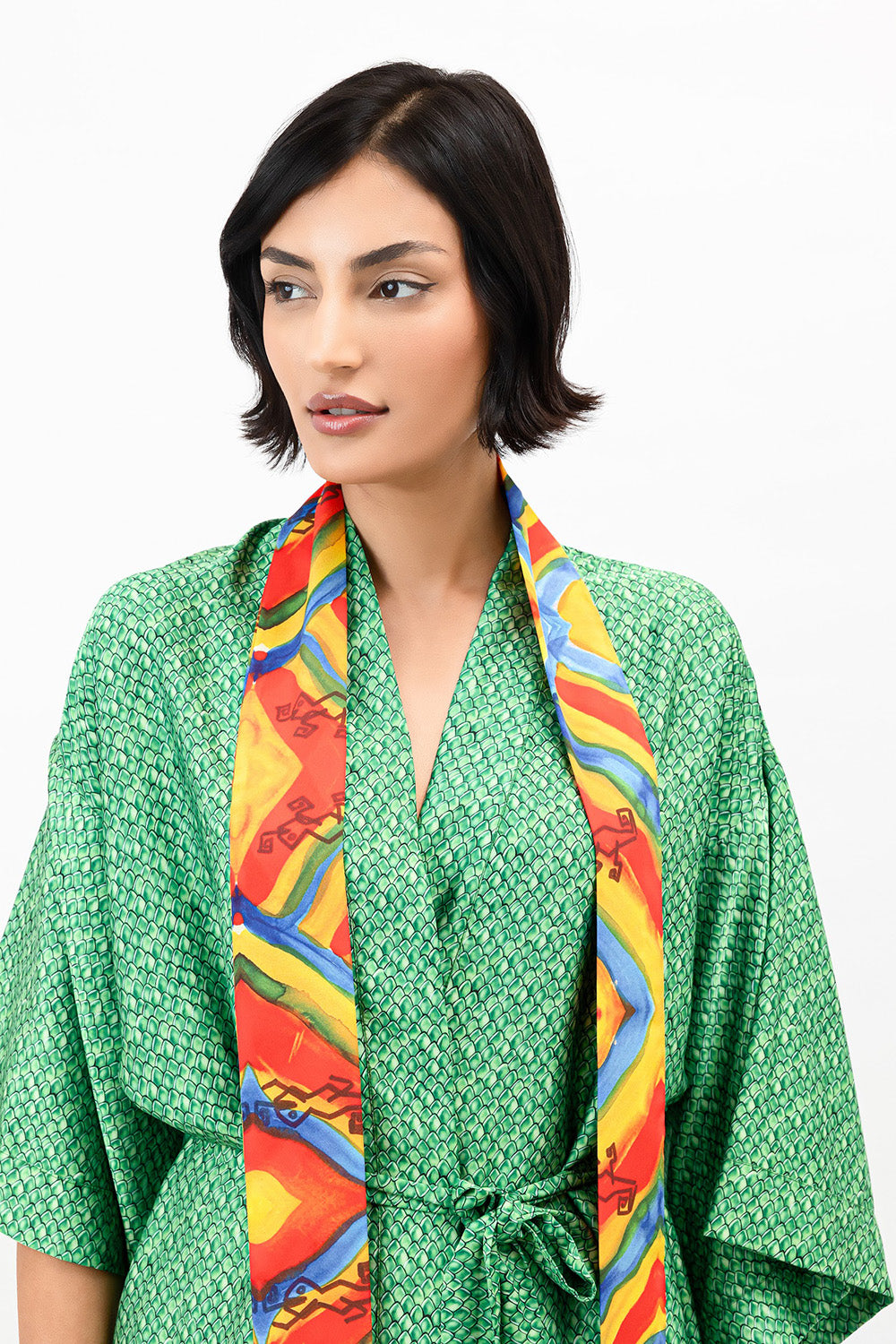Rainbow Lizards Satin Skinny Long Scarf