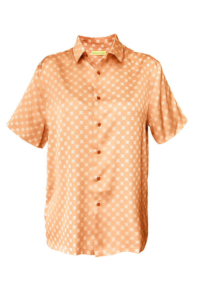 Unisex Apricot Satin Short Sleeve Oversized Shirt