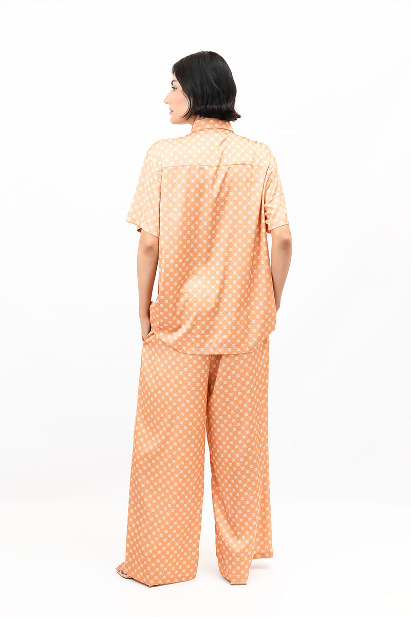 Unisex Apricot Satin Short Sleeve Oversized Shirt