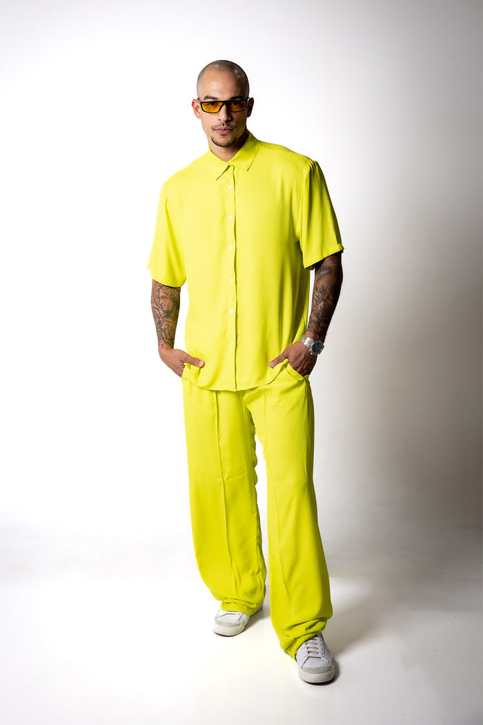 Yellow Crepe Short Sleeve Shirt