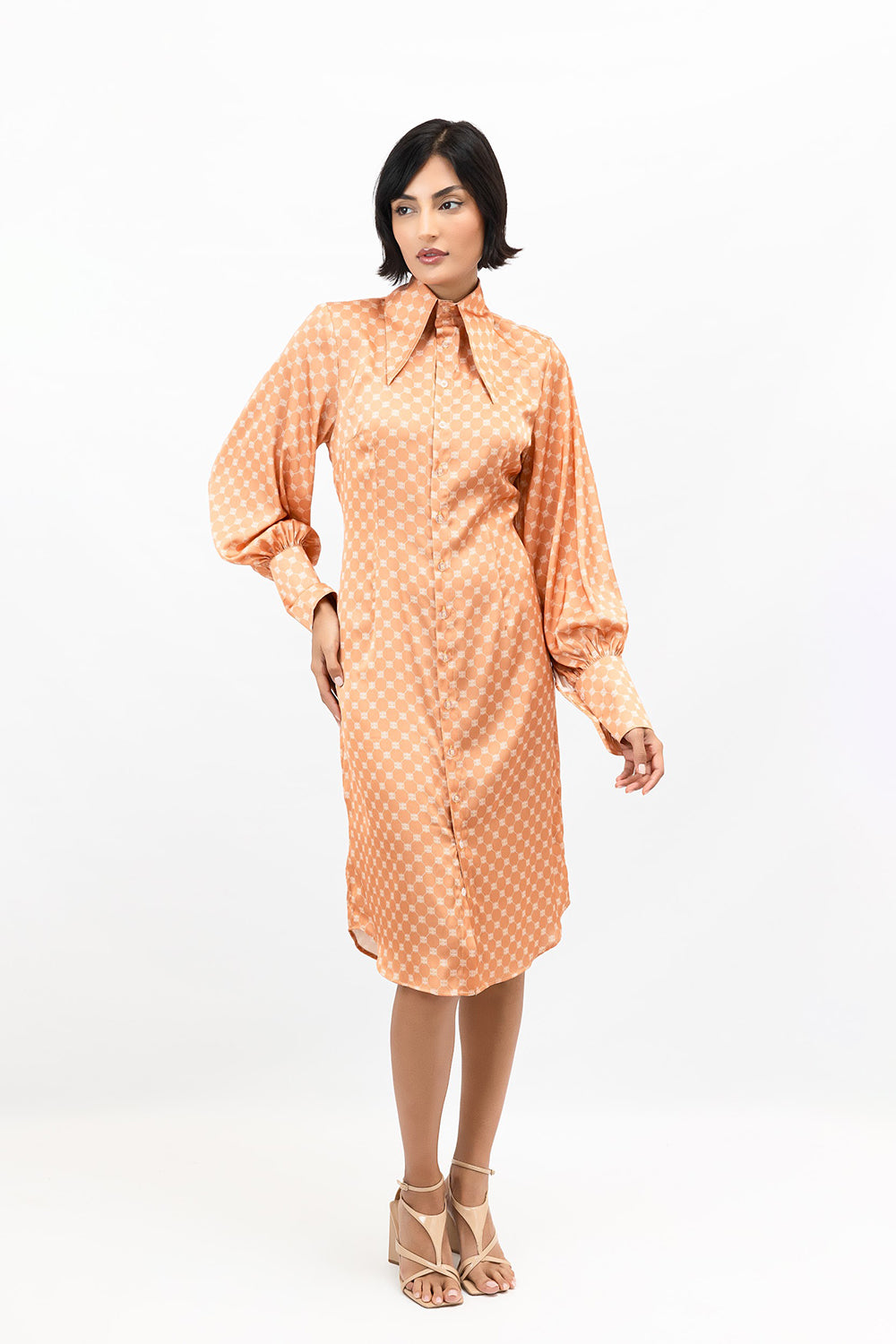 Apricot Crush Satin Jessica Shirt Dress