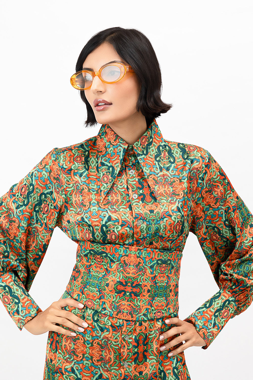 Double-Sided Denim Snakes Print Teal Satin Belt