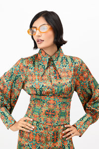 Double-Sided Denim Snakes Print Teal Satin Belt