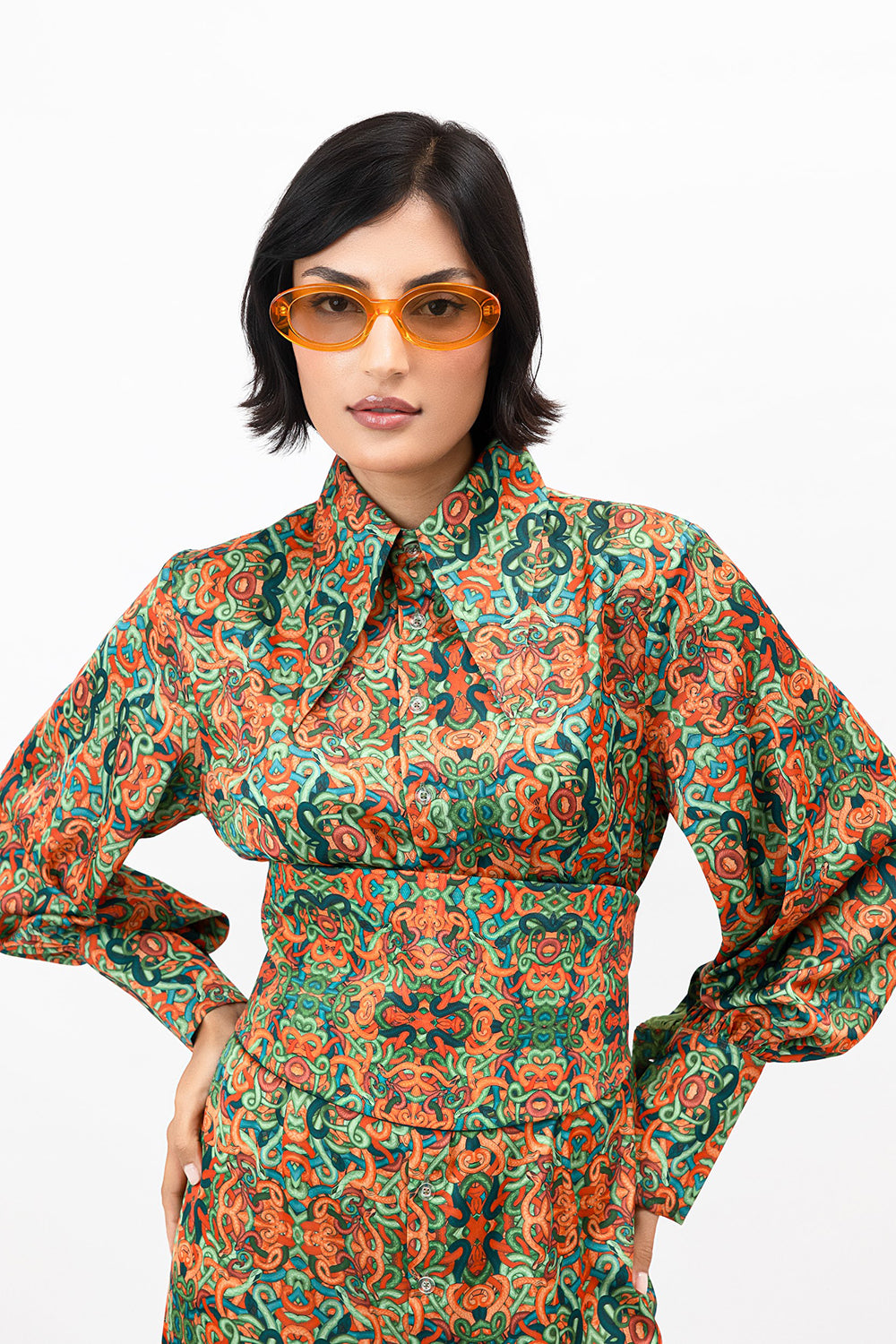 Double-Sided Denim Snakes Print Teal Satin Belt