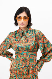 Double-Sided Denim Snakes Print Teal Satin Belt