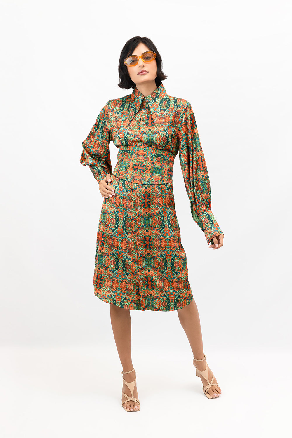 Double-Sided Denim Snakes Print Teal Satin Belt