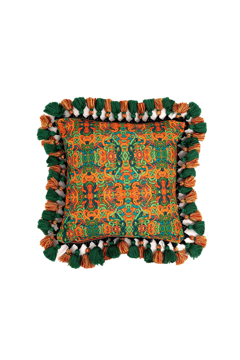 Fringed All Over Snakes And Paisley Print Cushion