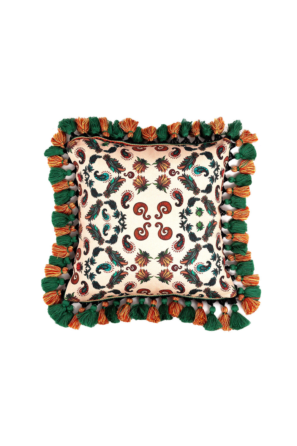 Fringed All Over Snakes And Paisley Print Cushion