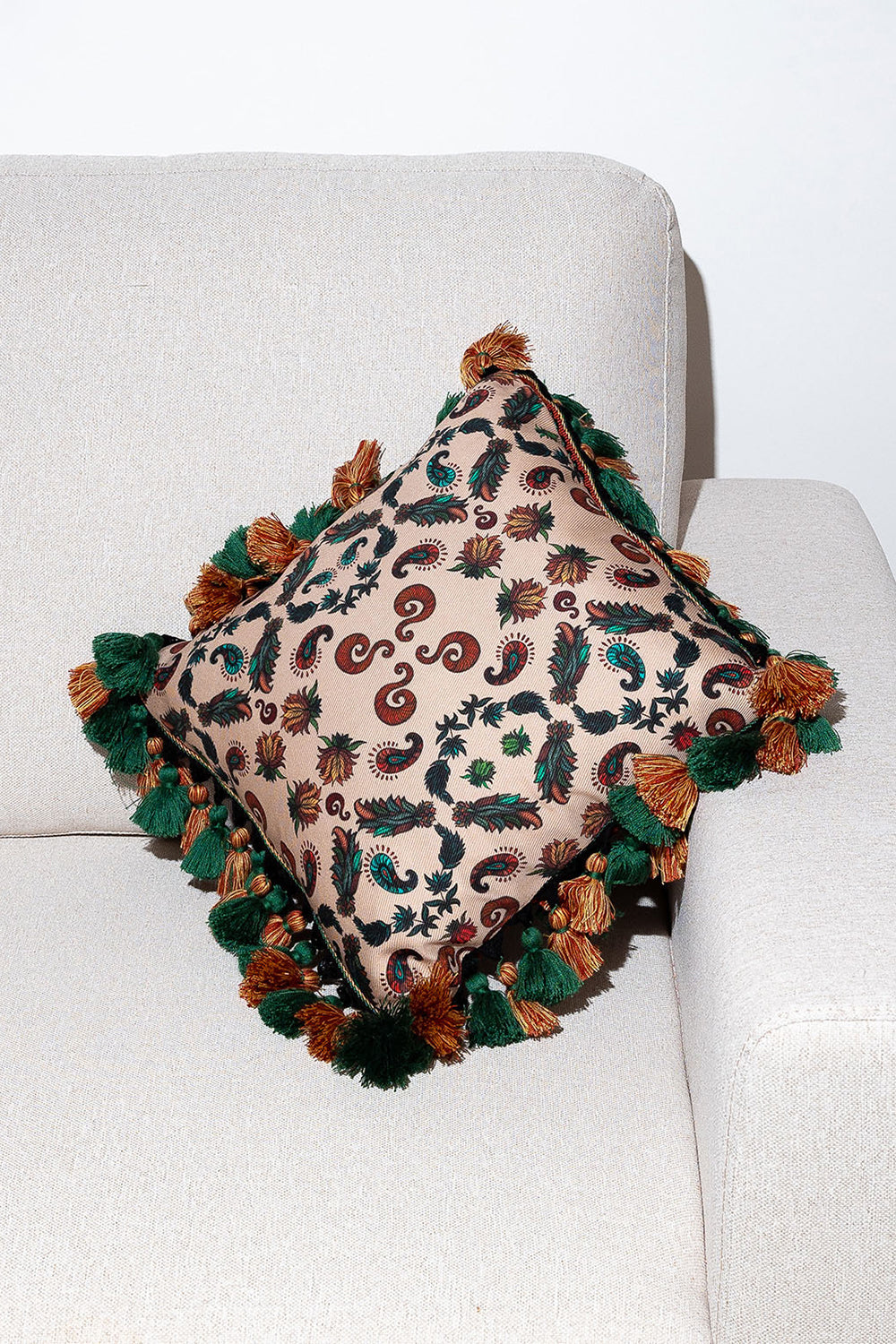 Fringed All Over Snakes And Paisley Print Cushion