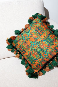 Fringed All Over Snakes And Paisley Print Cushion