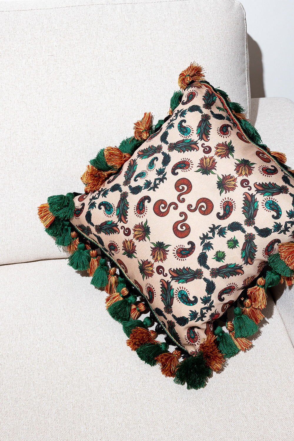 Fringed All Over Snakes And Paisley Print Cushion