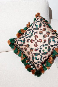 Fringed All Over Snakes And Paisley Print Cushion