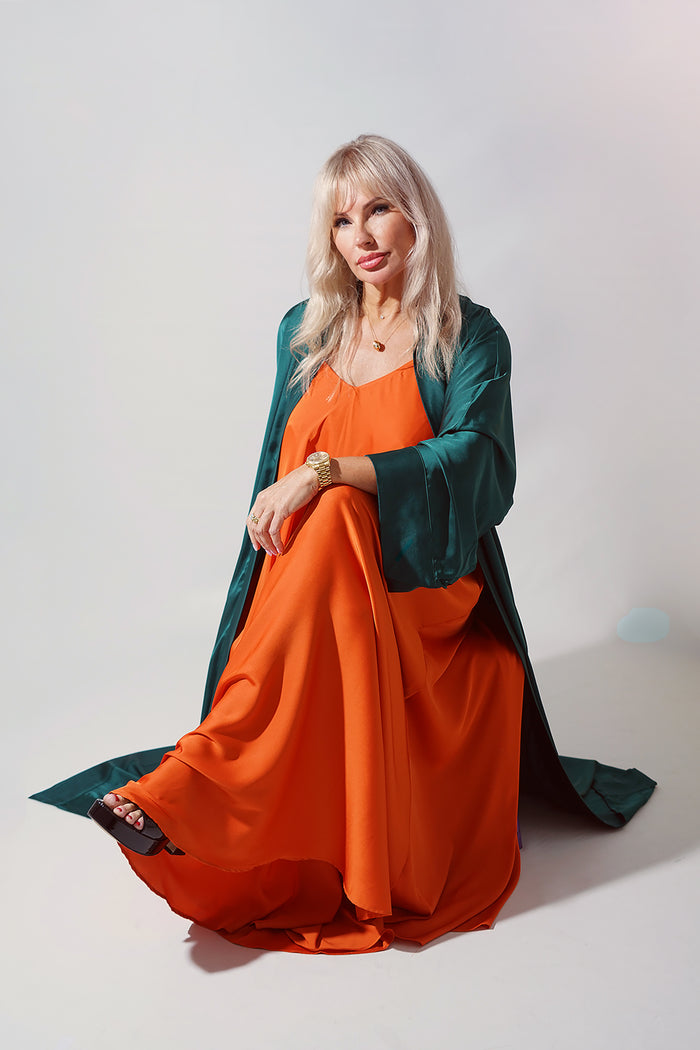 Deep Green Satin Abaya Kaftan