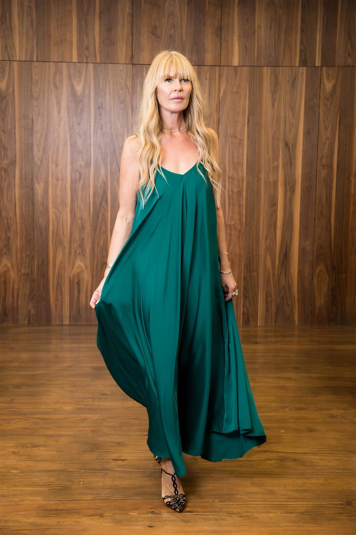 Deep Green Satin Mariella Dress