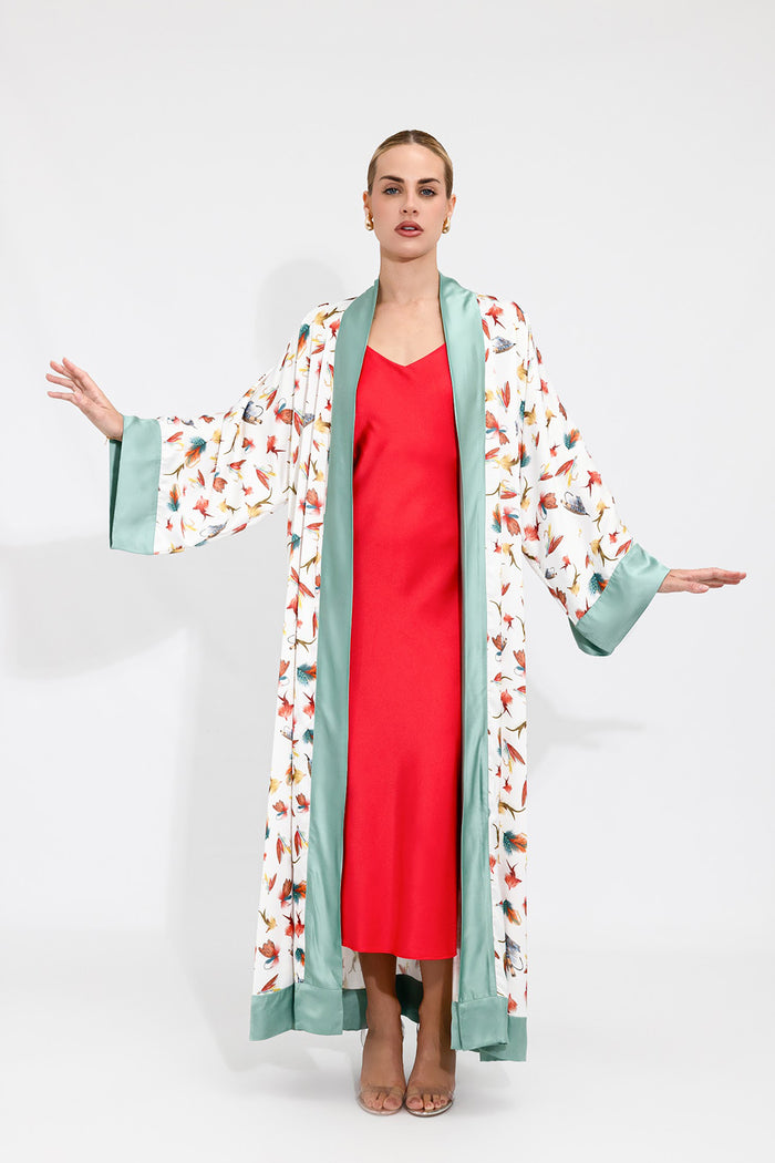 Fishing Flies Satin Abaya Kaftan