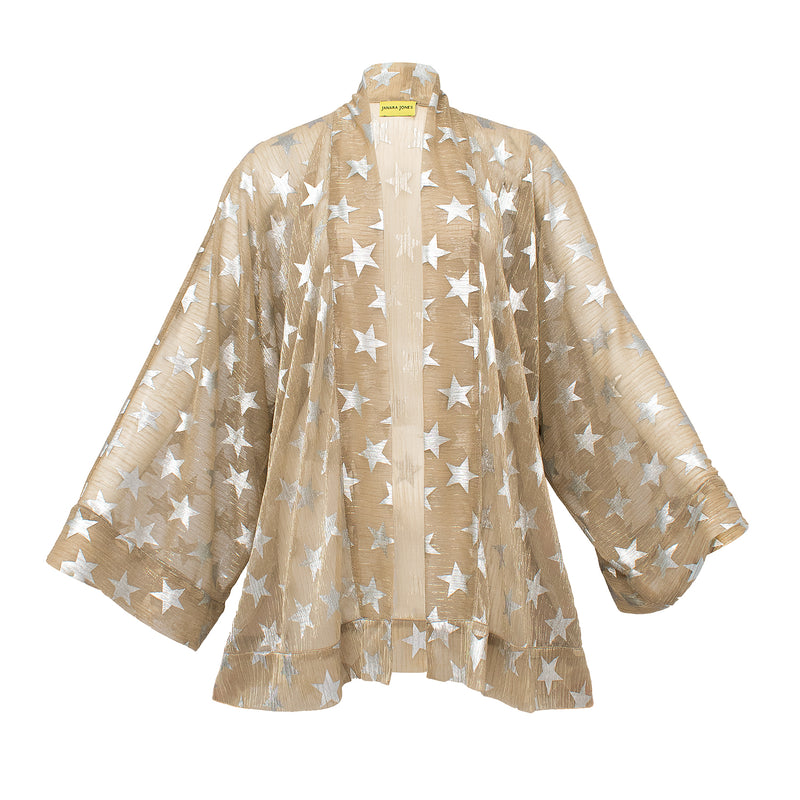 Golden Shimmering Mesh Short Kimono Kaftan With Silver Stars
