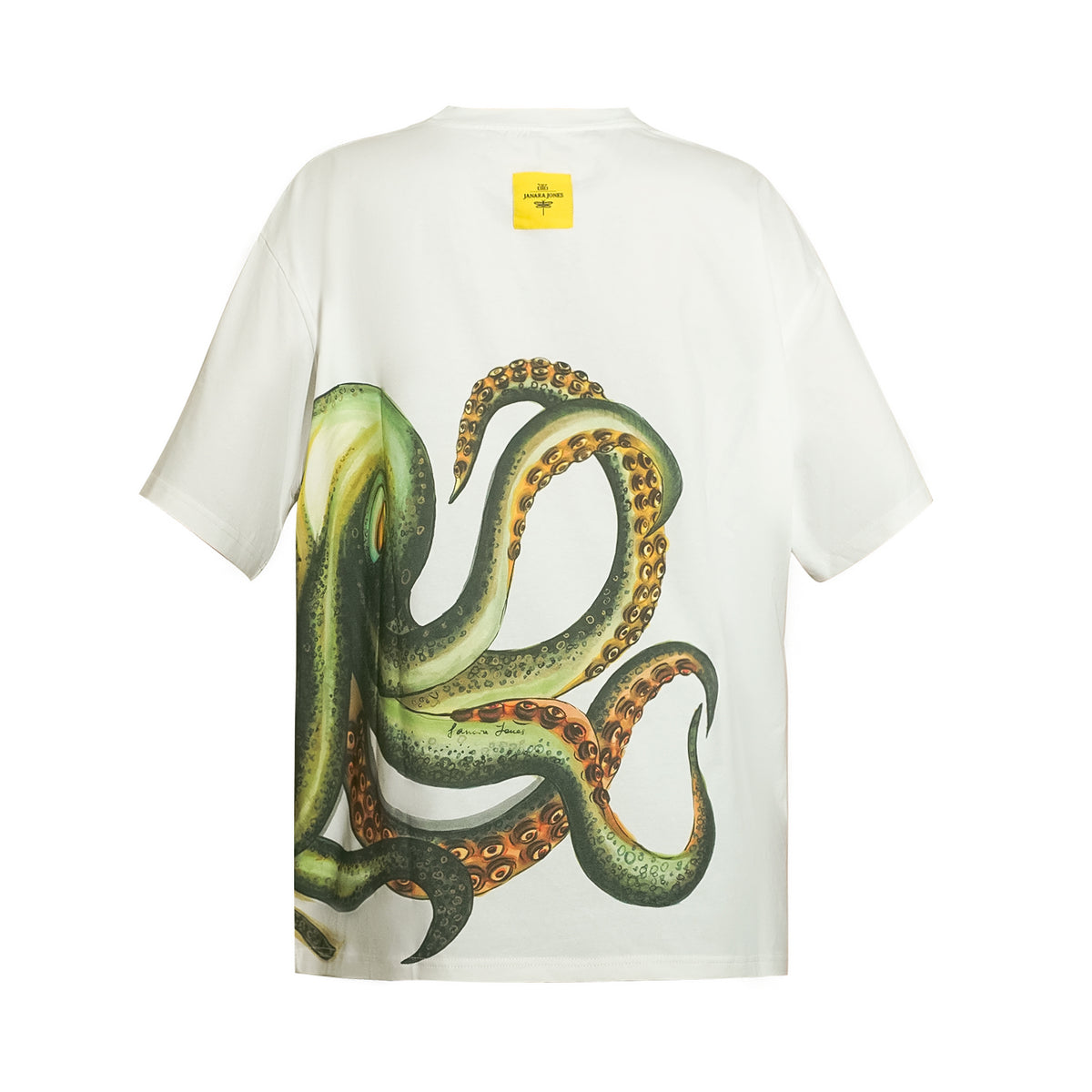 Octopus Print Oversized Unisex Off White T-shirt