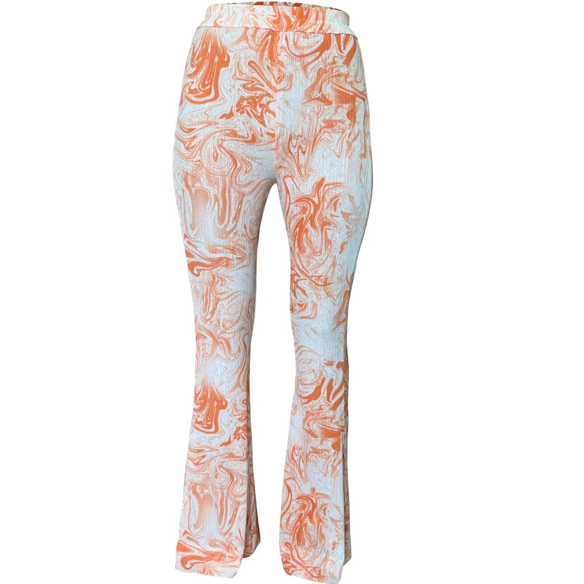 Orange Tie Dye Synthetic Ribbed Trousers