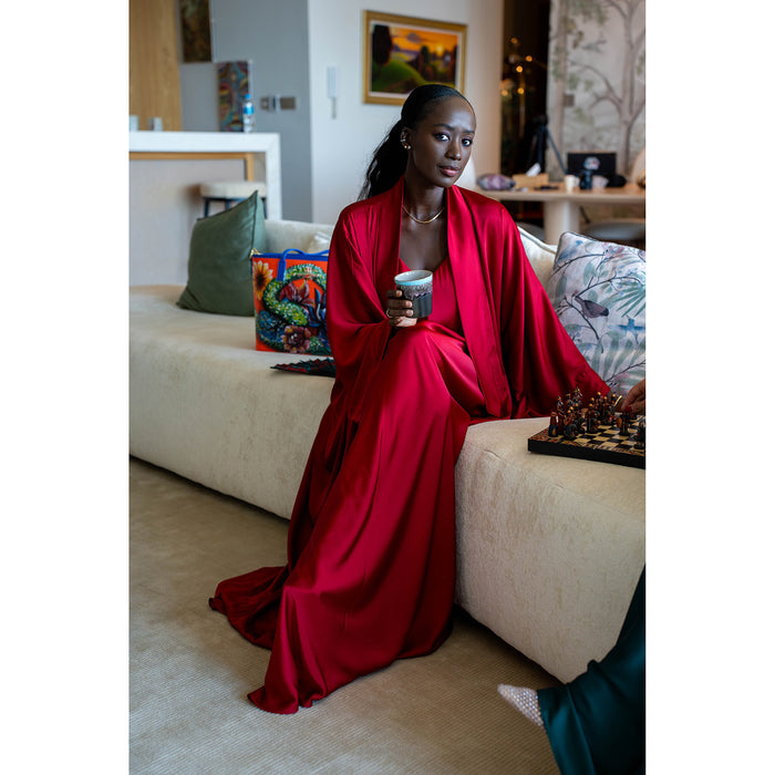 Burgundy Satin Abaya Kaftan