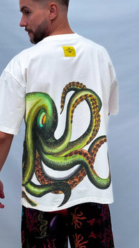 Octopus Print Oversized Unisex Off White T-shirt