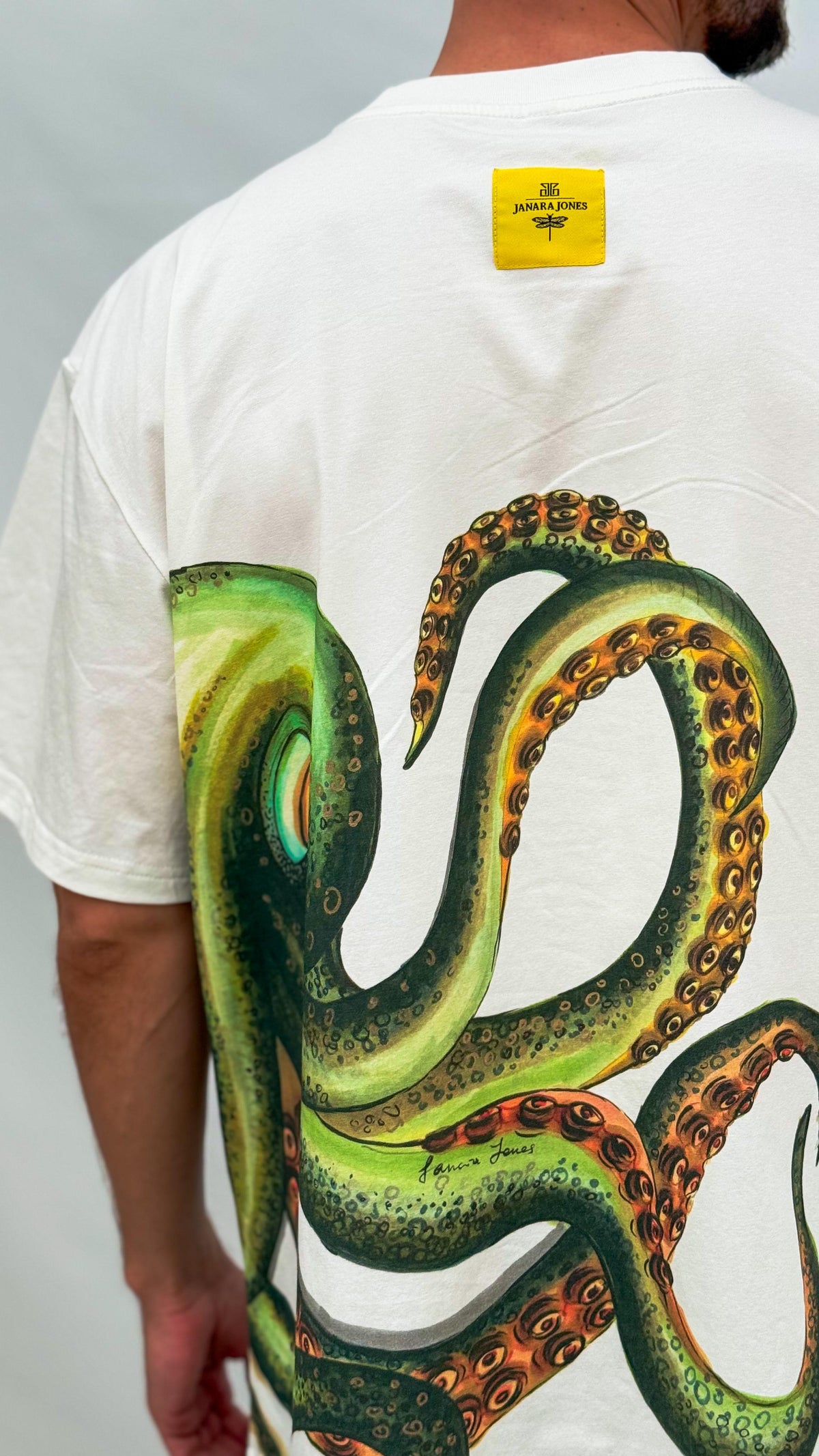 Octopus Print Oversized Unisex Off White T-shirt