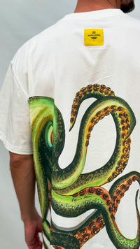Octopus Print Oversized Unisex Off White T-shirt