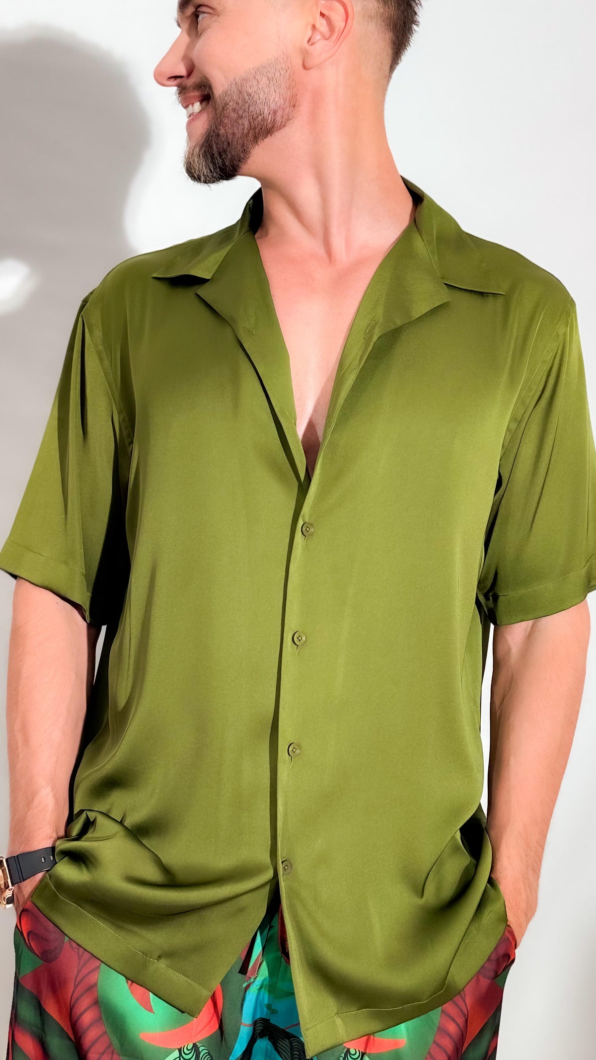 Olive Satin London Shirt