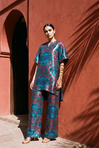 Autumn Paisley Print Sequin Wide -Leg Trouser