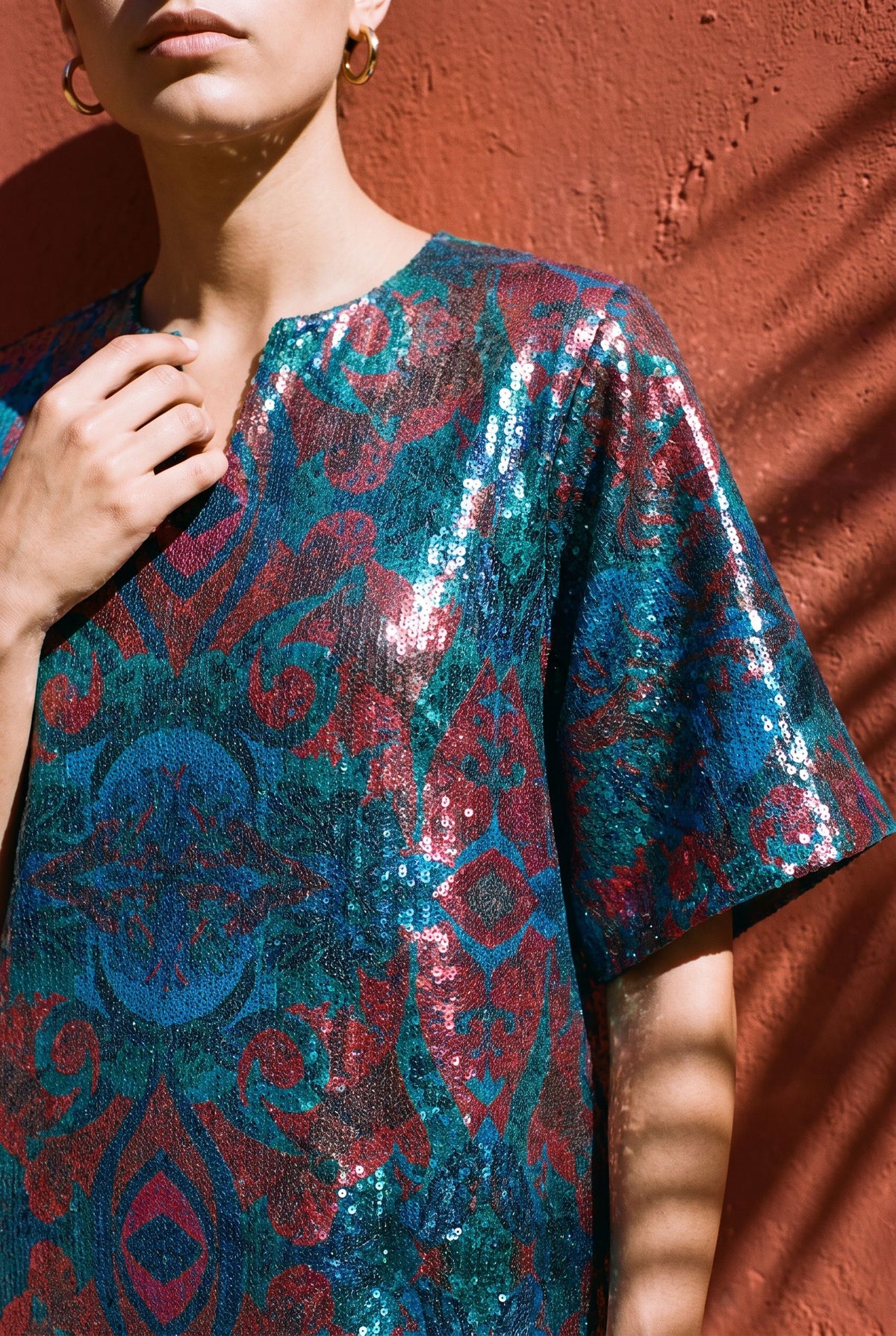 Autumn Paisley Print Sequin Indira Top