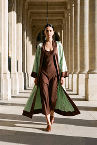 Mint Chocolate Cuff Satin Abaya Kaftan