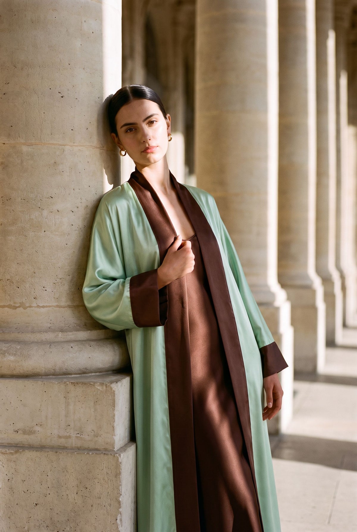 Mint Chocolate Cuff Satin Abaya Kaftan