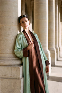Mint Chocolate Cuff Satin Abaya Kaftan