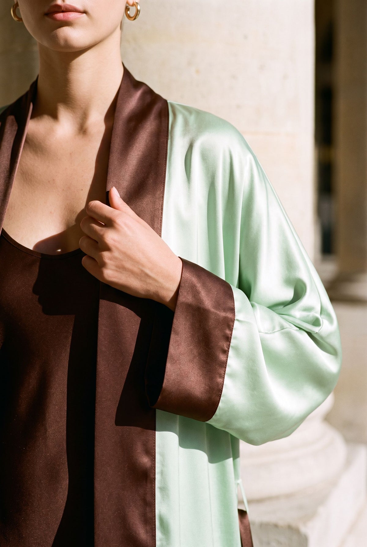 Mint Chocolate Cuff Satin Abaya Kaftan