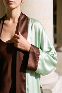 Mint Chocolate Cuff Satin Abaya Kaftan