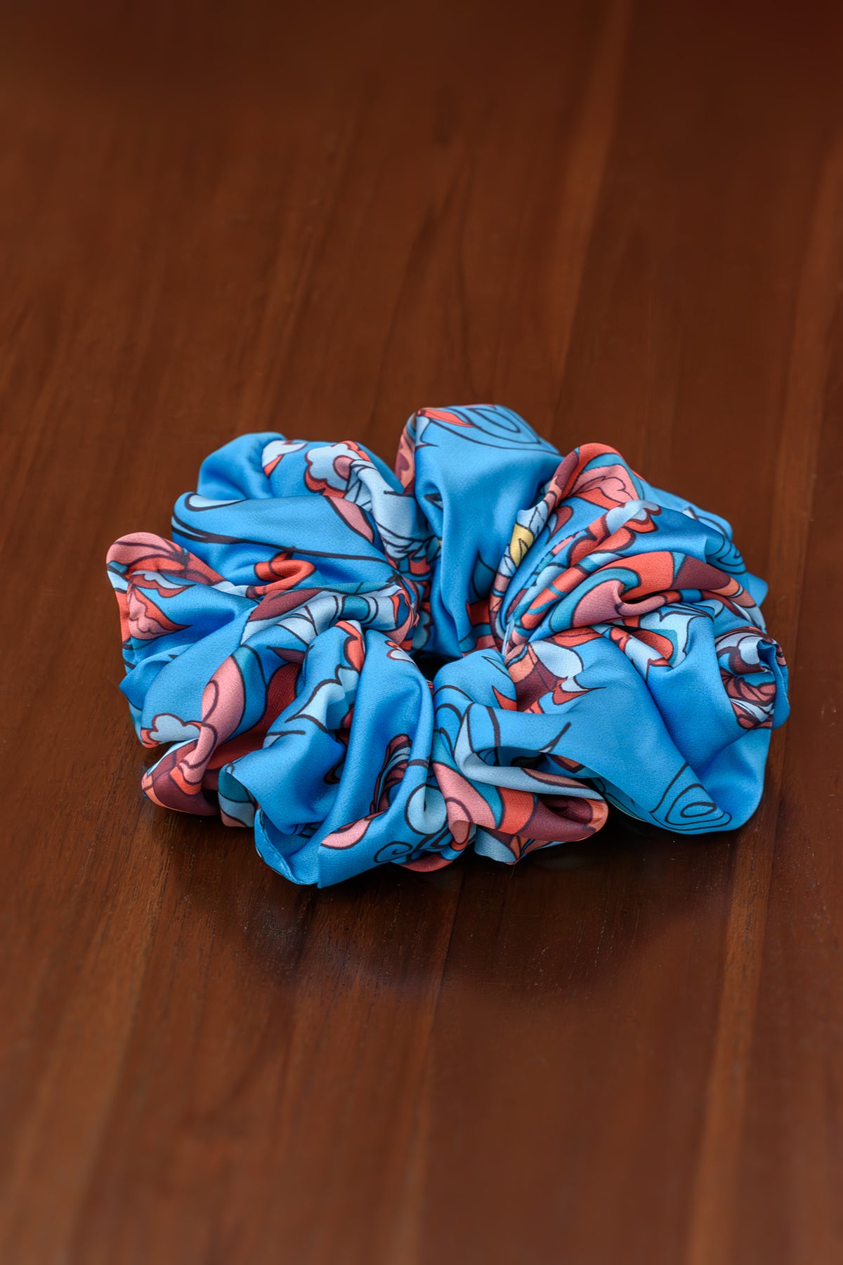 Blue Floral Paisley Satin Twilly & Scrunchie Set