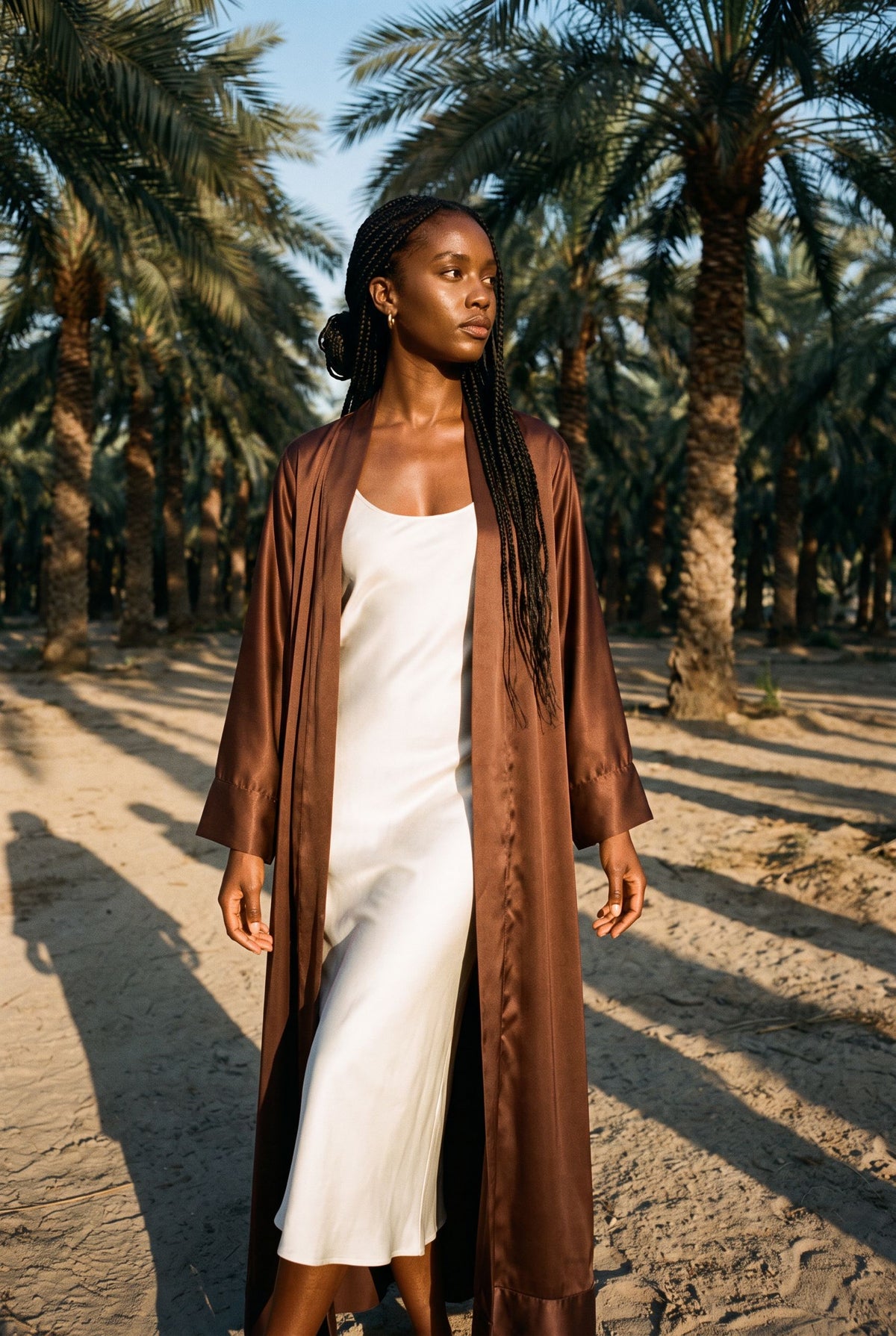 Chocolate Brown Satin Abaya Kaftan