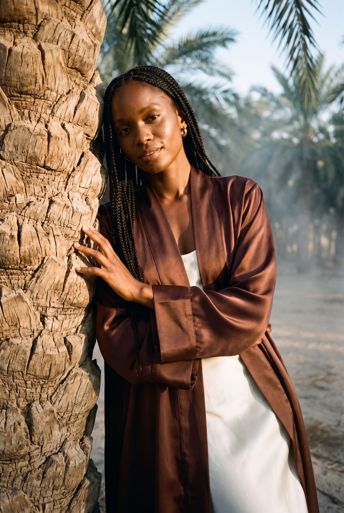 Chocolate Brown Satin Abaya Kaftan