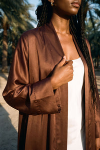 Chocolate Brown Satin Abaya Kaftan