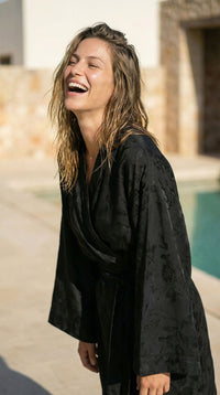 Black Jacquard Sarah Kimono Mini Dress