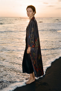 Black Art Satin Abaya Kaftan