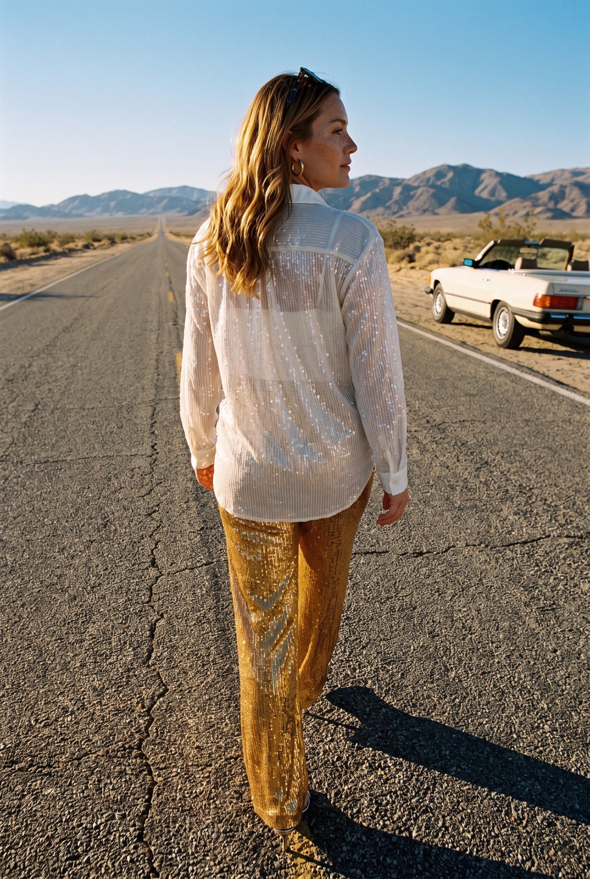 Sheer Sequin Long Sleeve Shirt