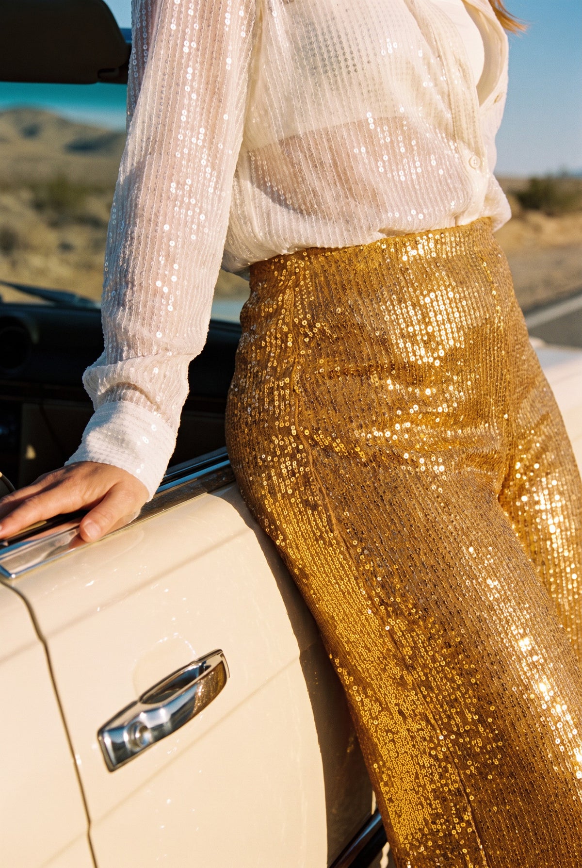 Sheer Sequin Long Sleeve Shirt