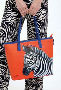 Zeebra Hand Painted Orange Tote Bag