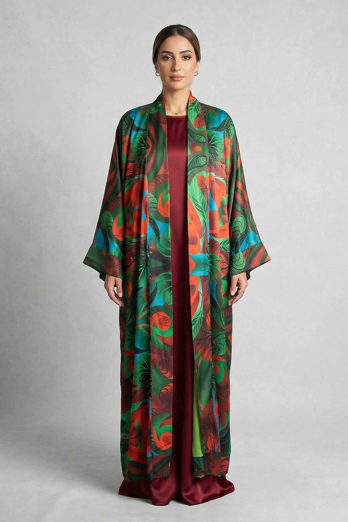 Autumn Paisley Satin Abaya Kaftan